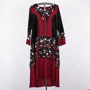 Vintage FairyCore Cottage Whimsigoth Renaissance Dress Size 2X Floral Velvet Art